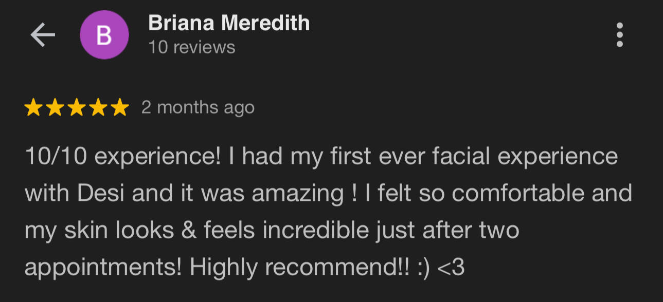 Real client first facial review
